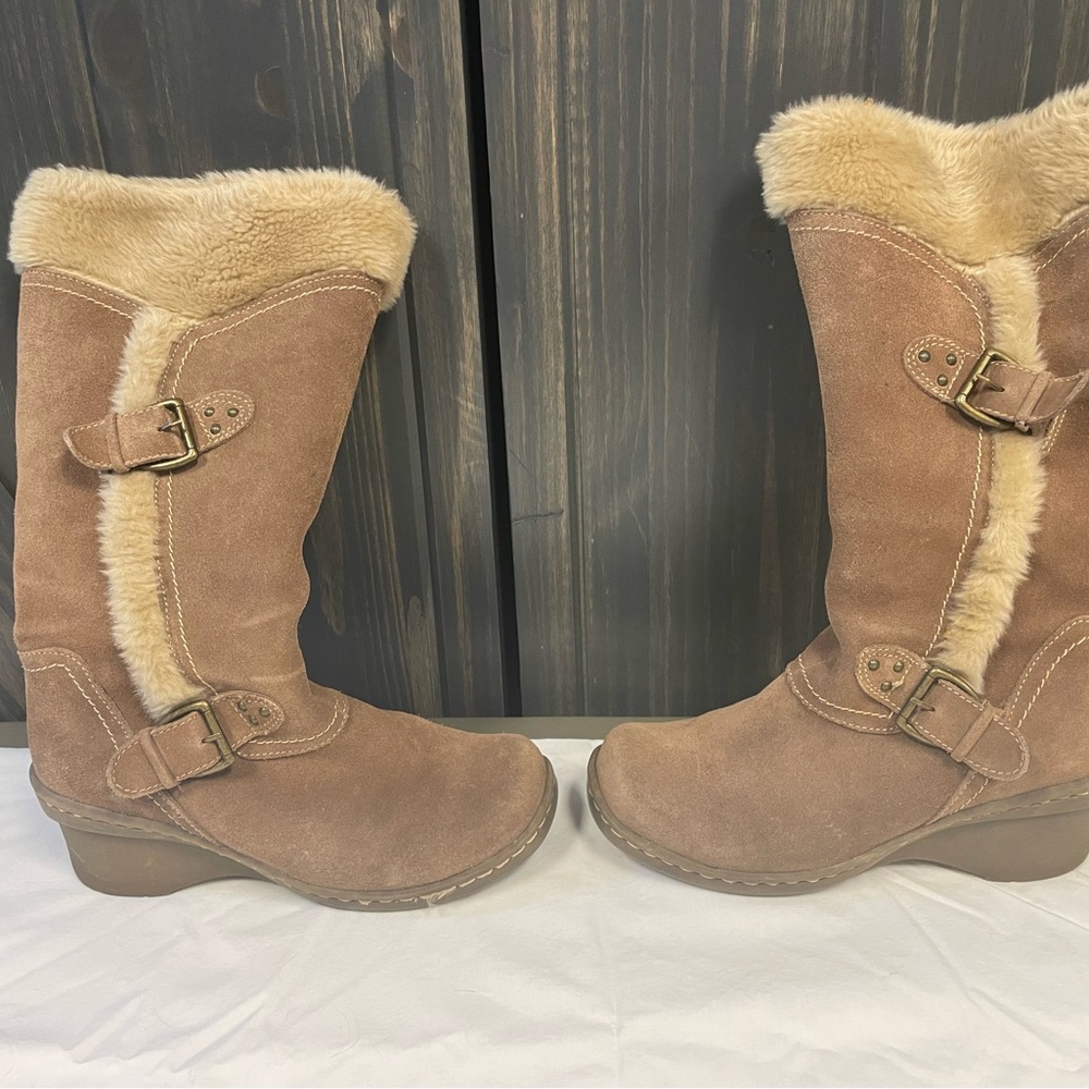 BareTraps Women's Tan Suede Boots with Faux Fur Lining